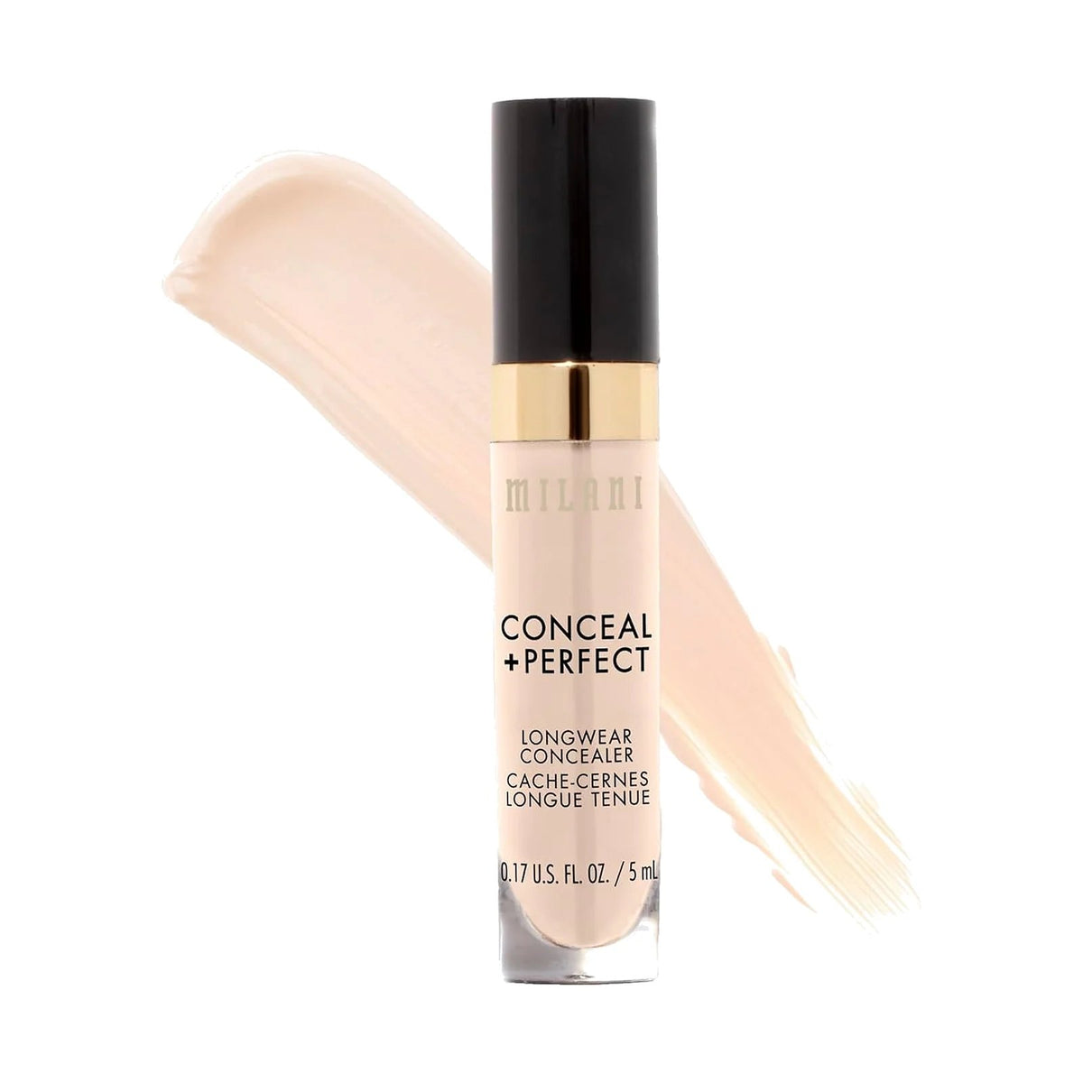 Anticernes Milani Conceal + Perfect Longwear 5 ml, teinte Ivory, sur fond blanc