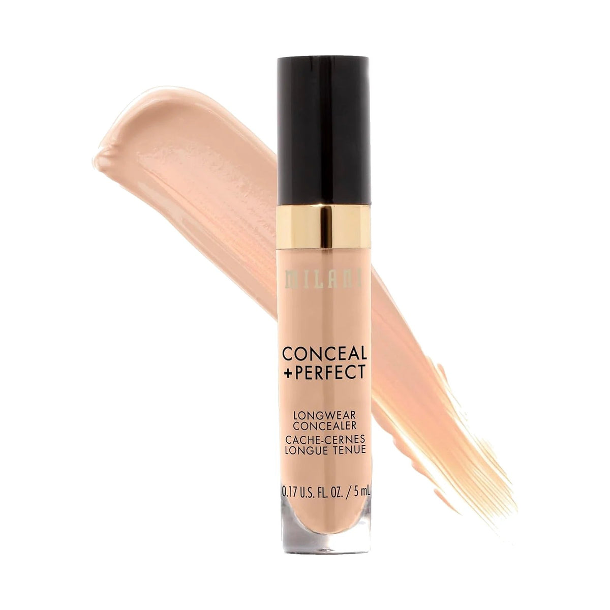 Anticernes Milani Conceal + Perfect Longwear 5 ml, teinte Light Beige, sur fond blanc