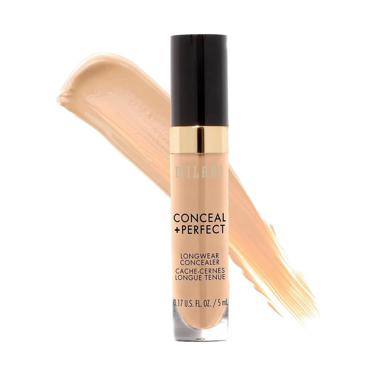 Anticernes Milani Conceal + Perfect Longwear 5 ml, teinte Light Natural, sur fond blanc