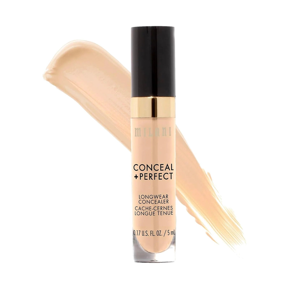 Anticernes Milani Conceal + Perfect Longwear 5 ml, teinte Vanilla, sur fond blanc