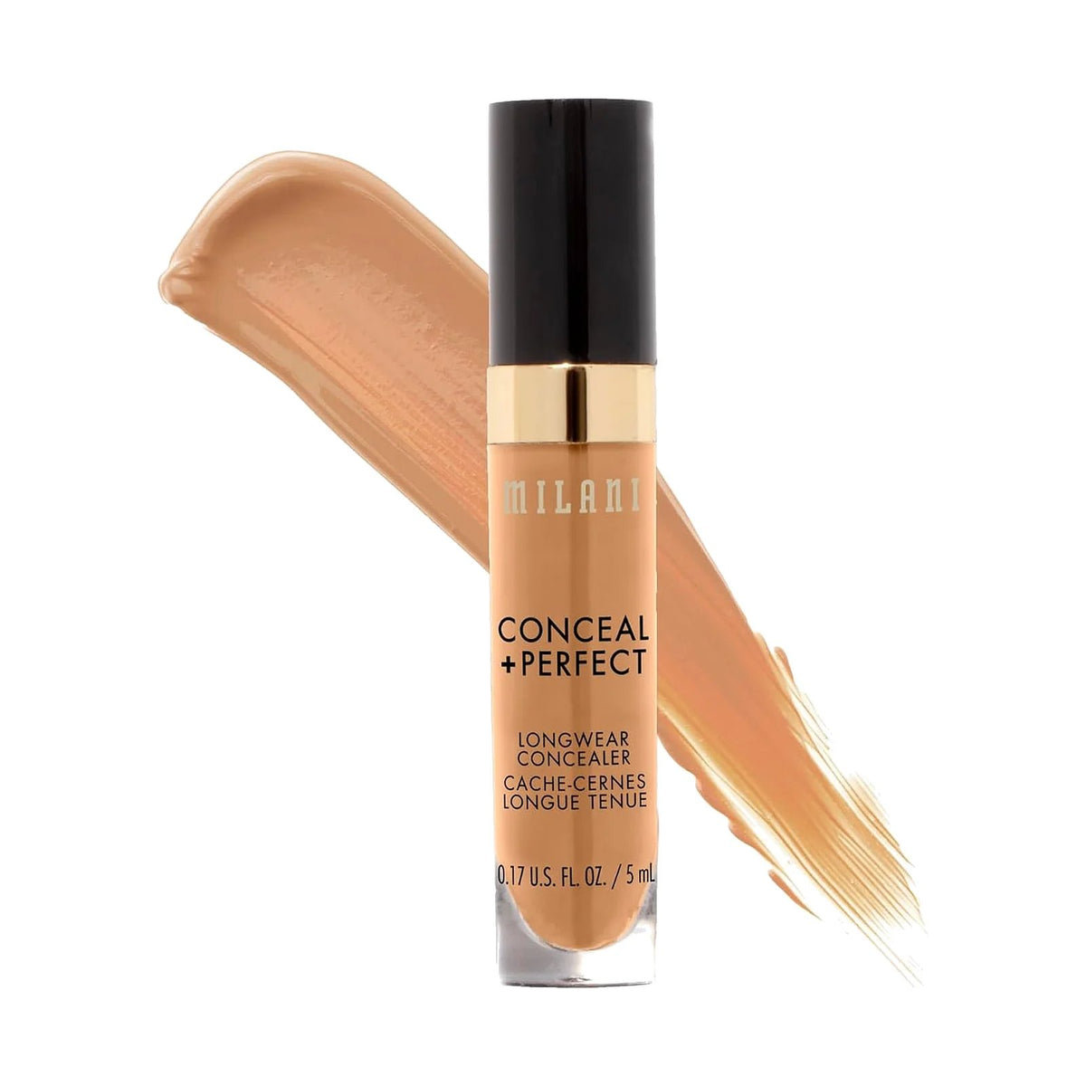 Anticernes Milani Conceal + Perfect Longwear 5 ml, teinte Warm Beige, sur fond blanc