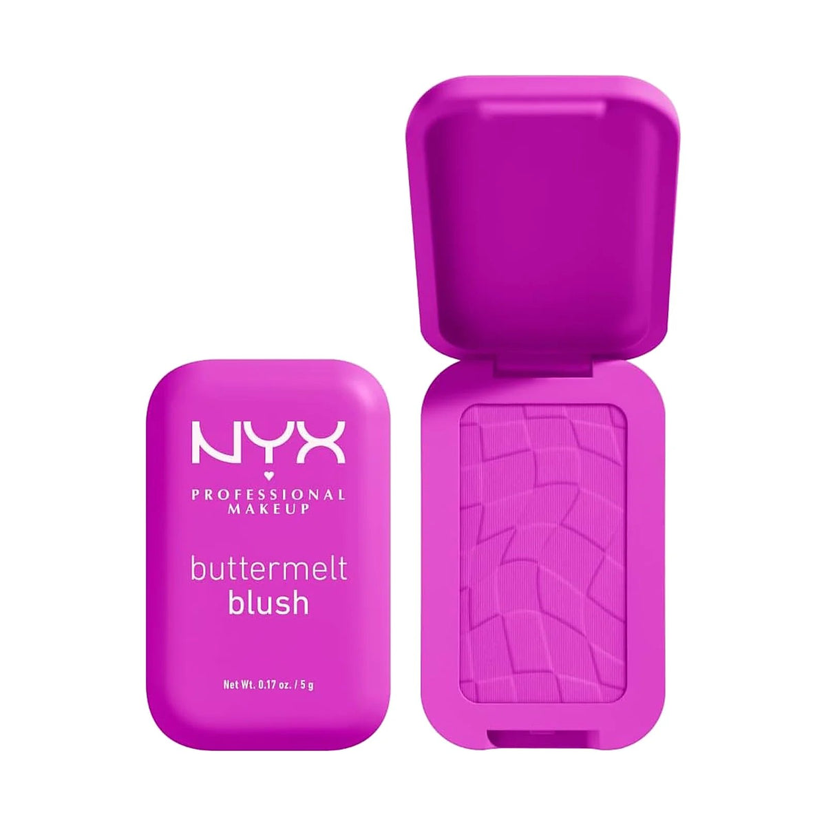 Blush poudre NYX Buttermelt dans son boîtier ouvert, teinte All the Butta, sur fond blanc