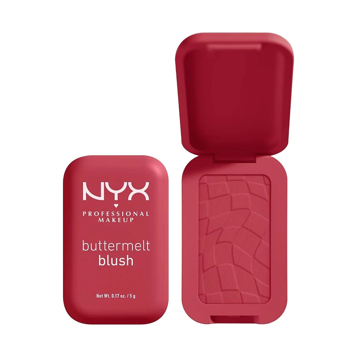 Blush poudre NYX Buttermelt dans son boîtier ouvert, teinte Back and Butta, sur fond blanc