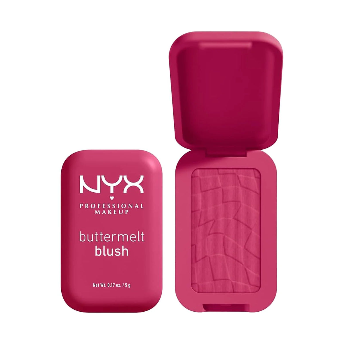 Blush poudre NYX Buttermelt dans son boîtier ouvert, teinte Butta Than Before, sur fond blanc
