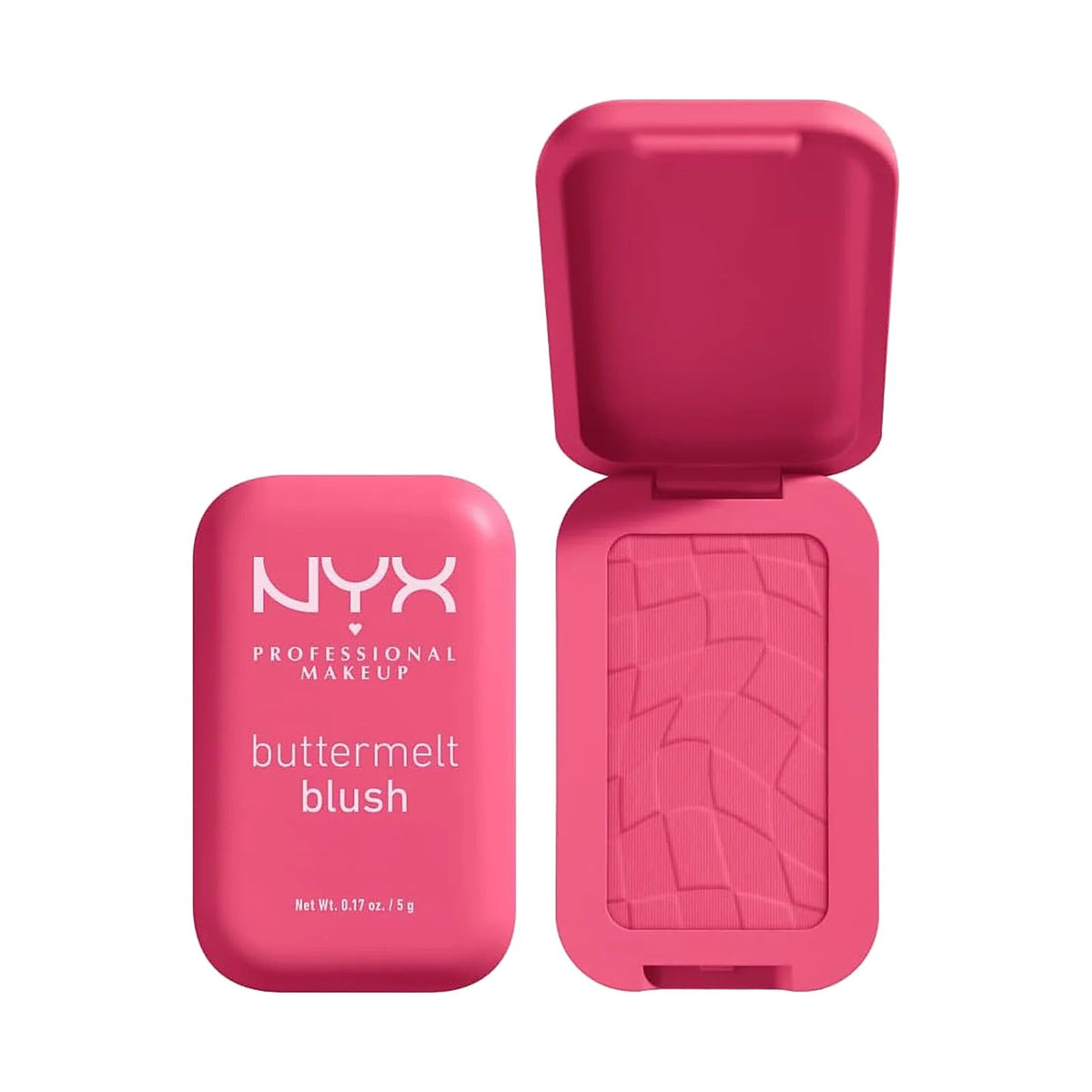 Blush poudre NYX Buttermelt dans son boîtier ouvert, teinte Getting Butta, sur fond blanc