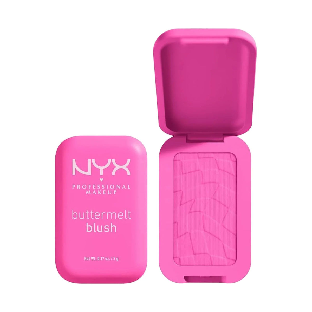 Blush poudre NYX Buttermelt dans son boîtier ouvert, teinte My Butta Half, sur fond blanc