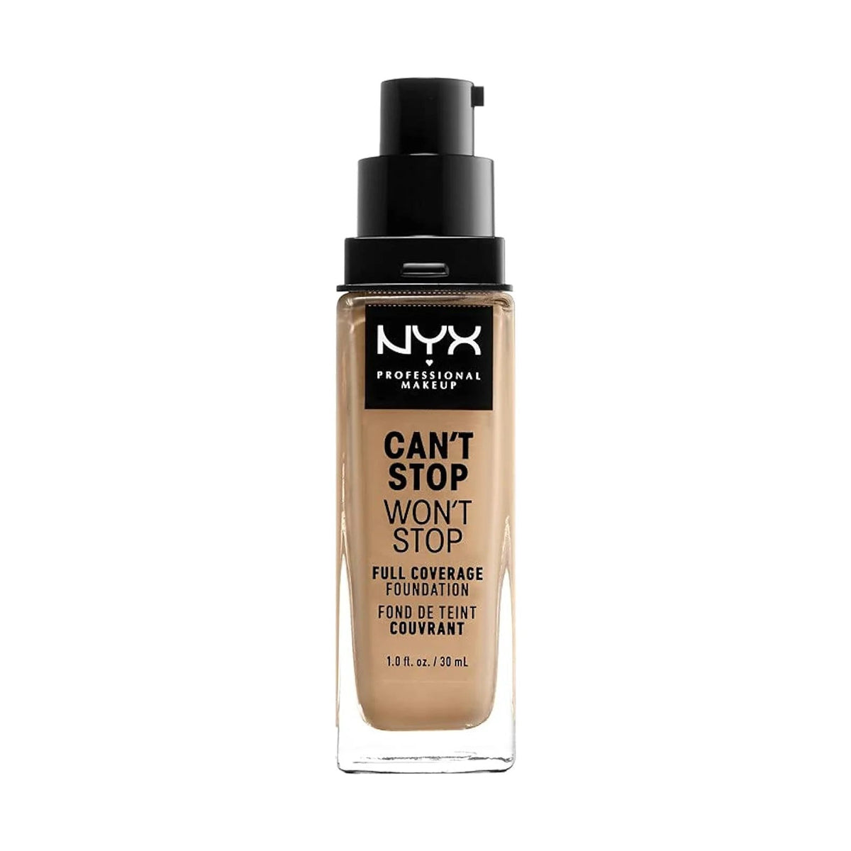 Fond de teint NYX Can't Stop Won't Stop 30 ml, teinte 11 Beige, sur fond blanc