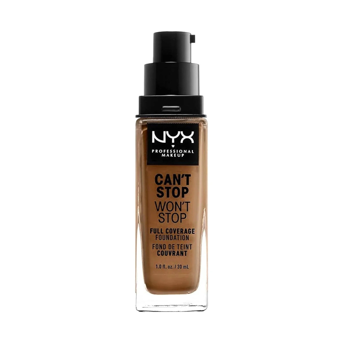 Fond de teint NYX Can't Stop Won't Stop 30 ml, teinte 16.5 Nutmeg, sur fond blanc