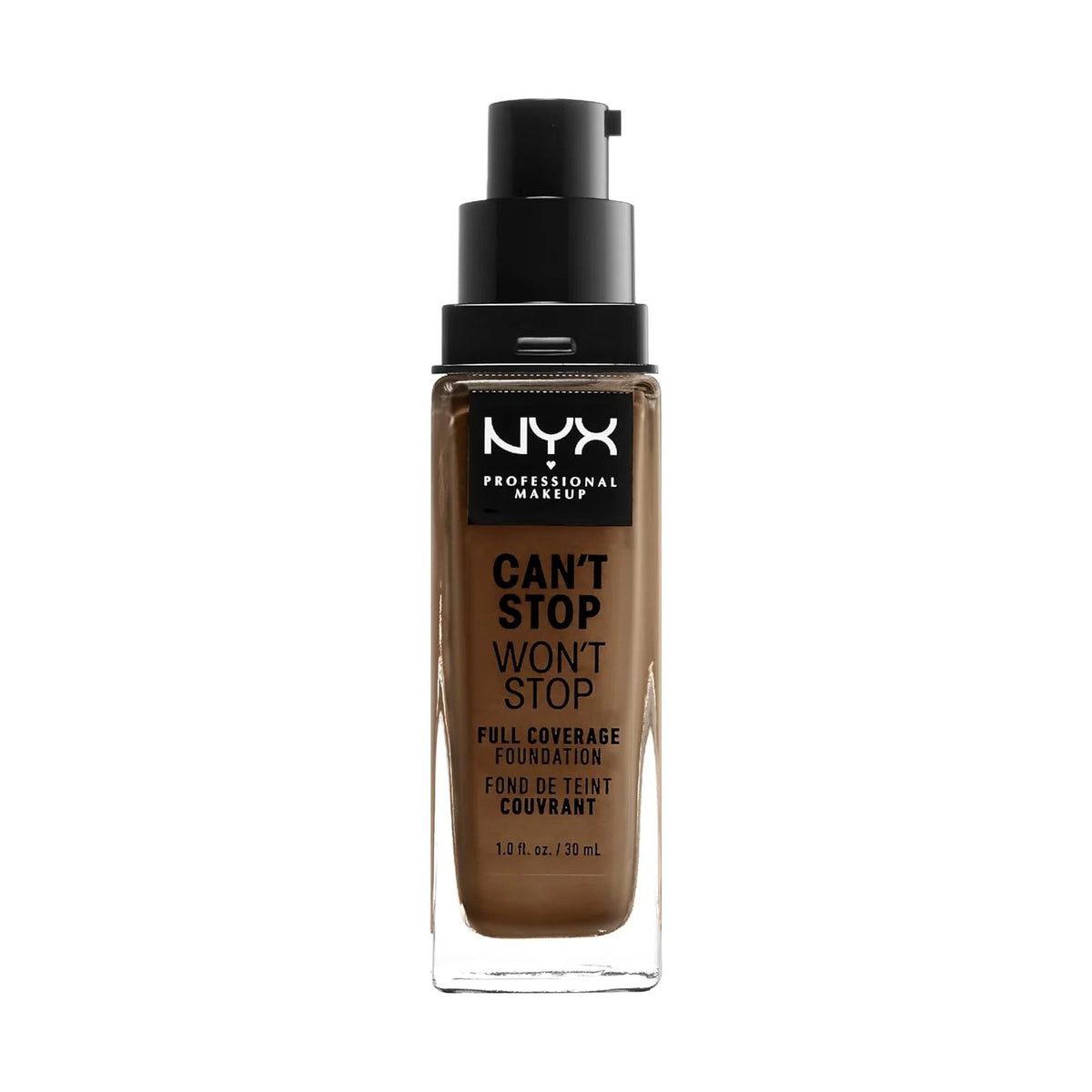 Fond de teint NYX Can't Stop Won't Stop 30 ml, teinte 17 Cappuccino, sur fond blanc