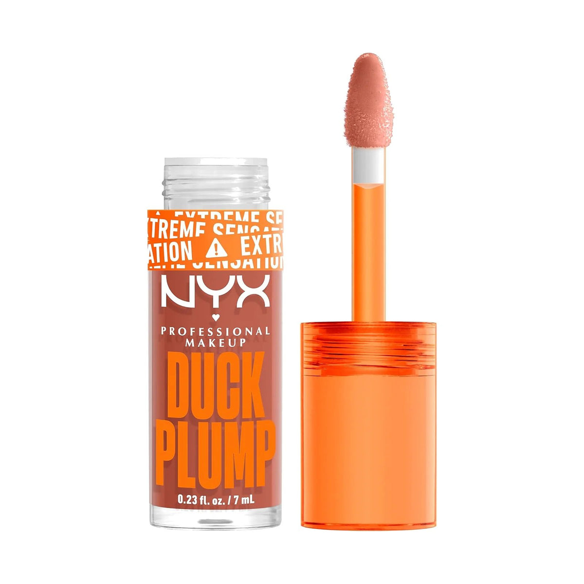 Gloss repulpant NYX Duck Plump, teinte Apri-Caught, sur fond blanc