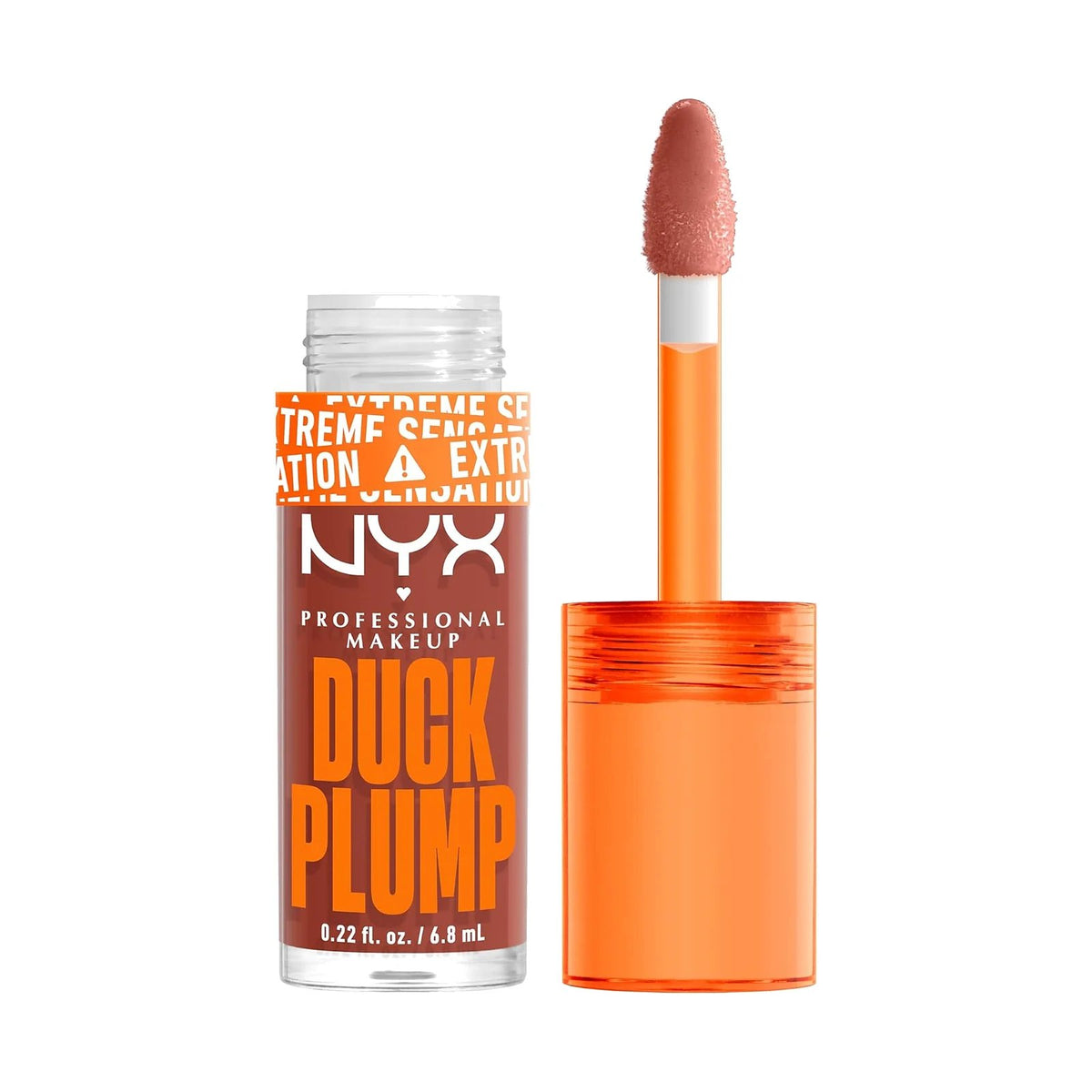 Gloss repulpant NYX Duck Plump, teinte Brown of Applause, sur fond blanc