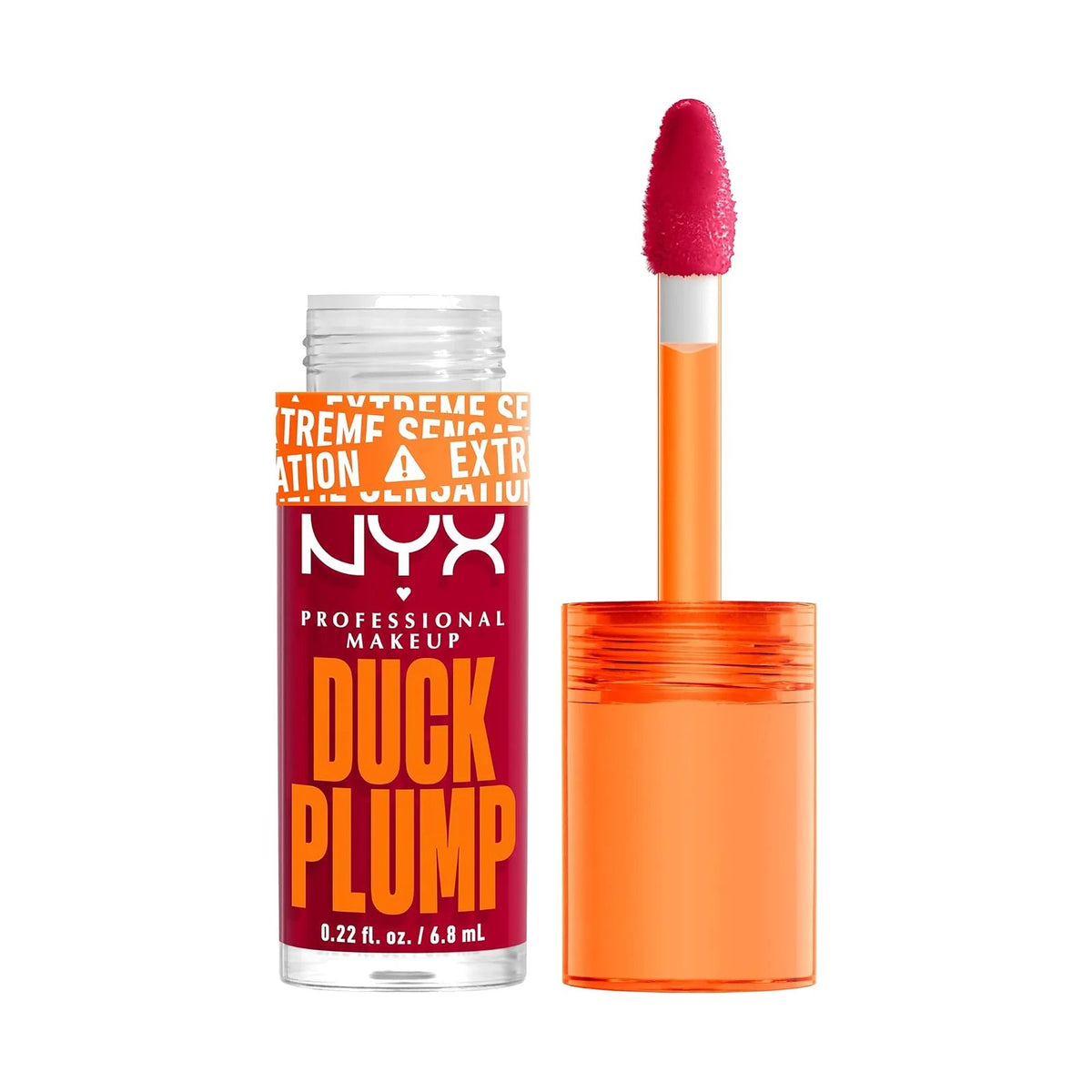Gloss repulpant NYX Duck Plump, teinte Hall of Flame, sur fond blanc