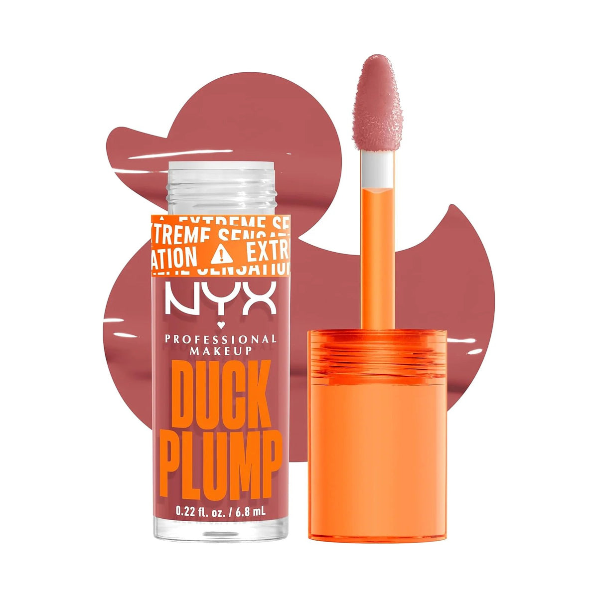Gloss repulpant NYX Duck Plump, teinte Nude Swings, sur fond blanc