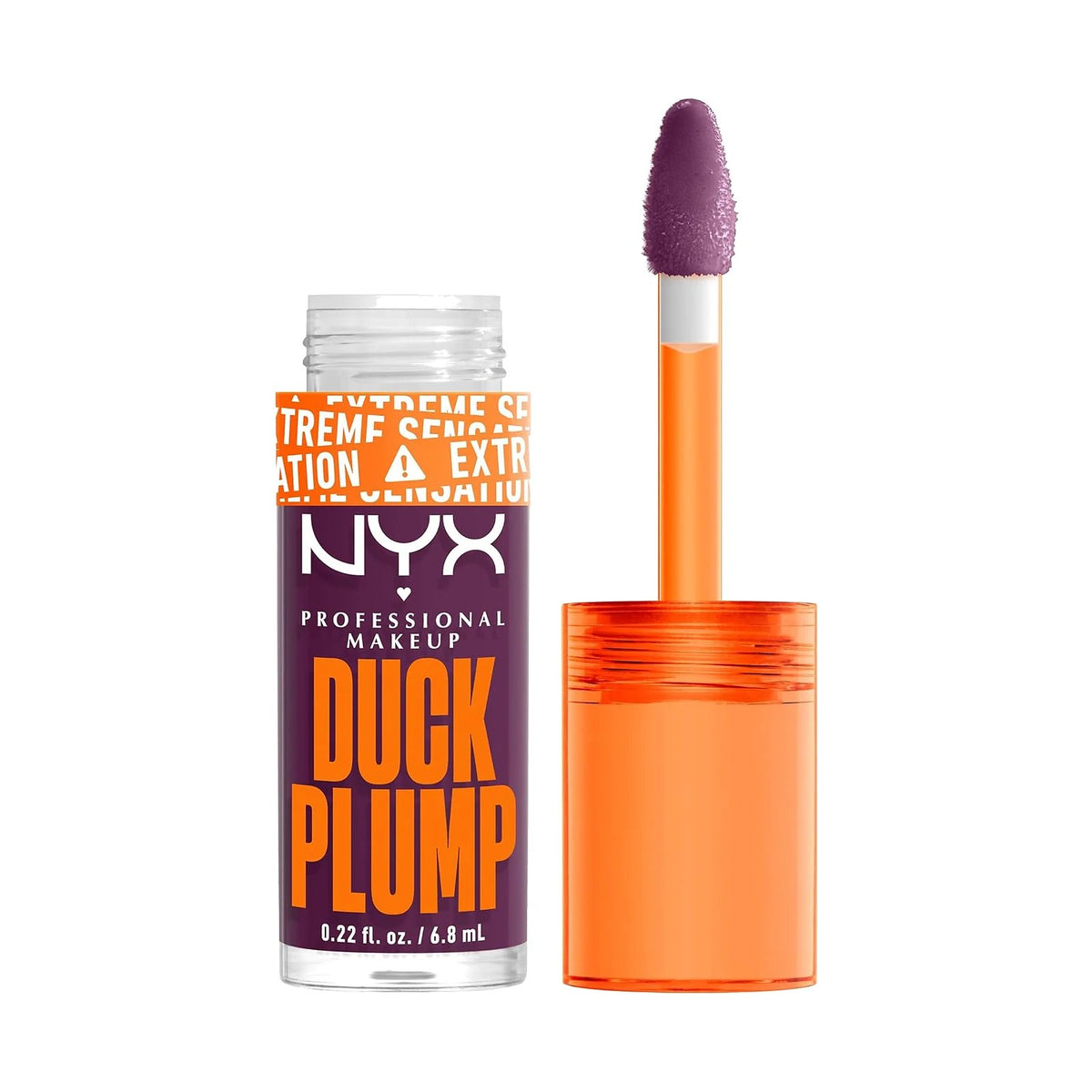 Gloss repulpant NYX Duck Plump, teinte Pure Plum-P, sur fond blanc