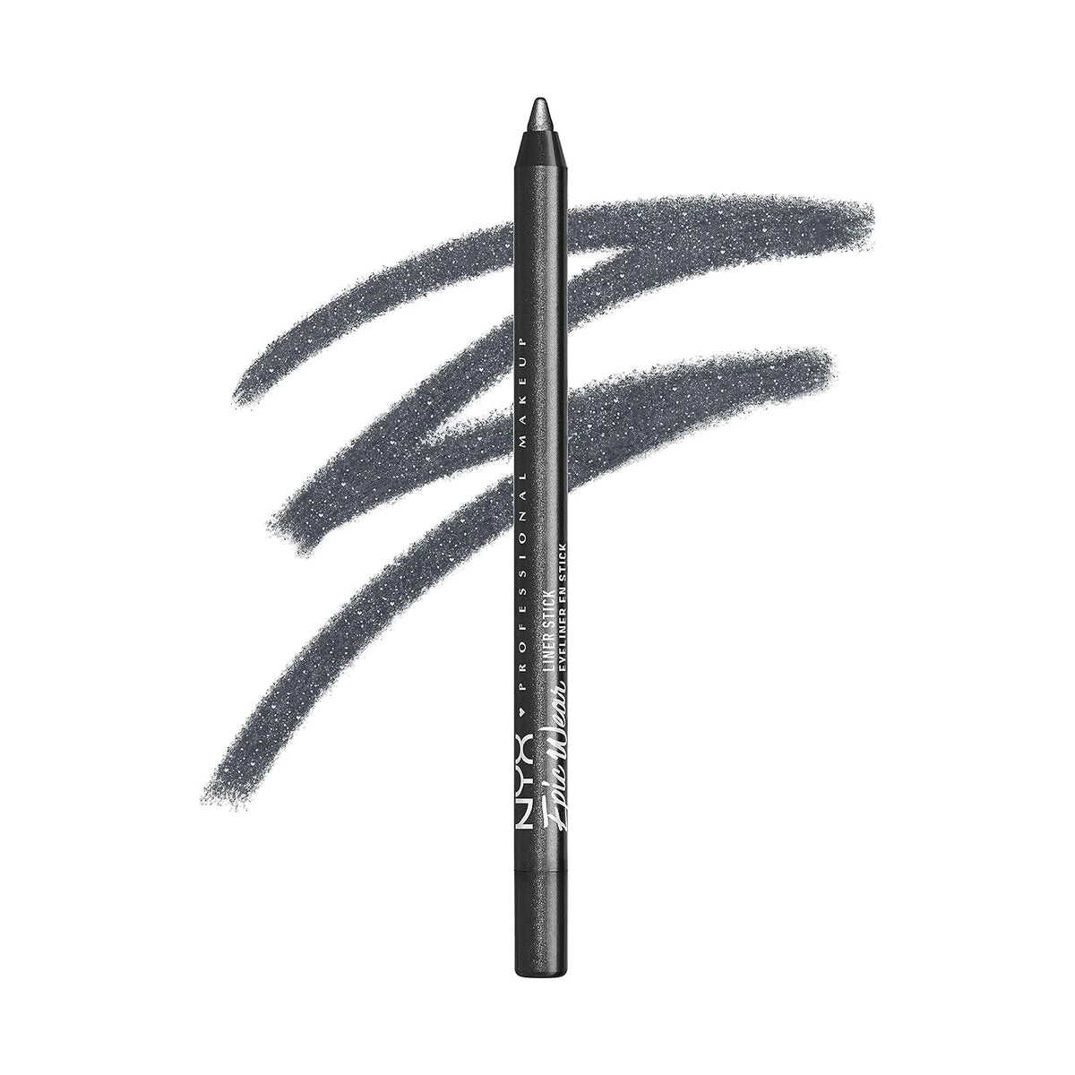 Crayon pour les yeux NYX Epic Wear Liner Stick, teinte Gunmetal Gaze, sur fond blanc