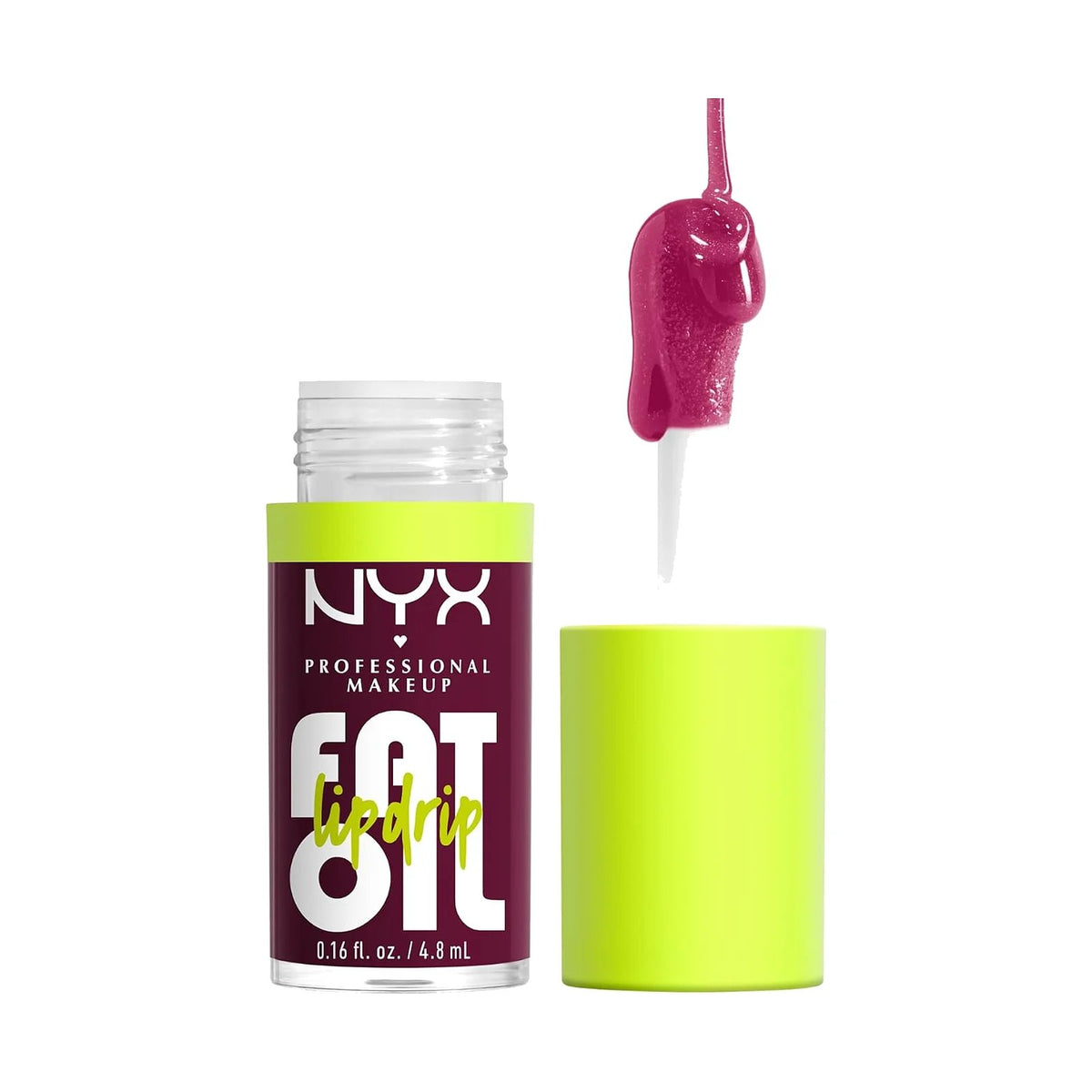 Huile à lèvres NYX Fat Oil Lip Drip 4,8 ml, teinte 04 That's Chic, sur fond blanc