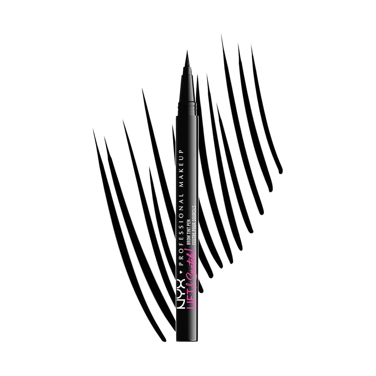 Feutre à sourcils NYX Lift & Snatch!, teinte 10 Black, sur fond blanc