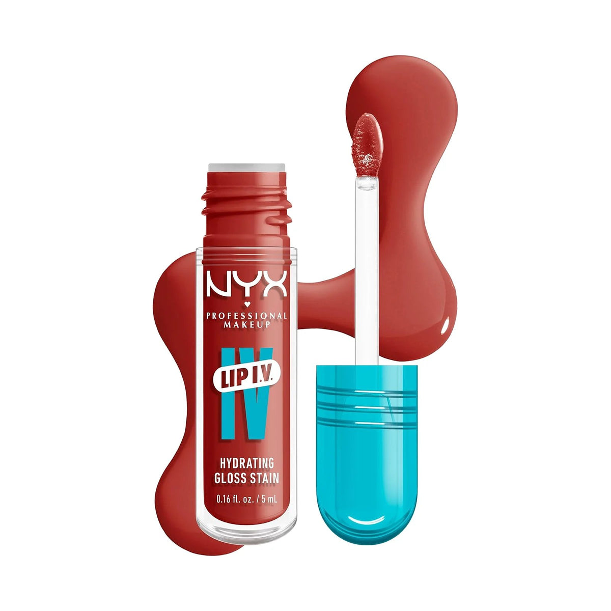 Gloss teinté NYX Lip IV Hydrating Gloss Stain, teinte Burst That Tang!, sur fond blanc