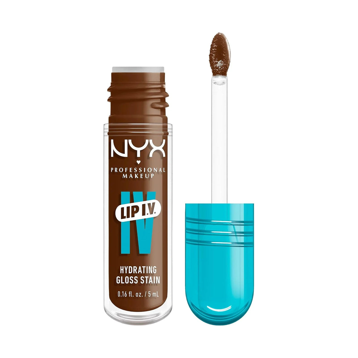 Gloss teinté NYX Lip IV Hydrating Gloss Stain, teinte Cocoa Quench!, sur fond blanc