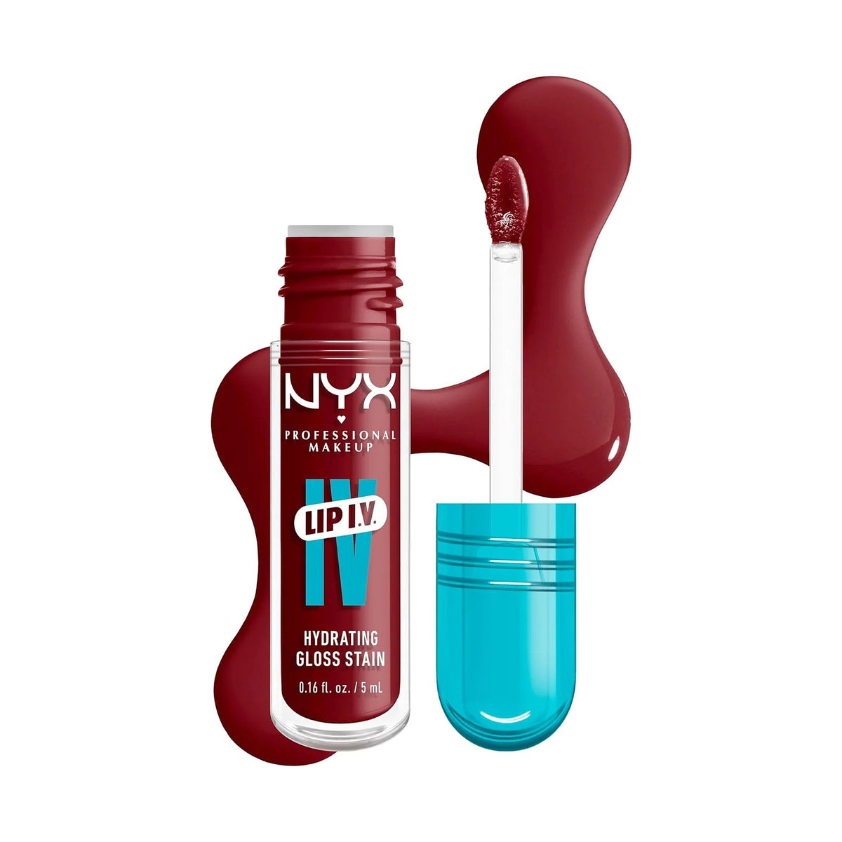 Gloss teinté NYX Lip IV Hydrating Gloss Stain, teinte Cranberry Splash, sur fond blanc