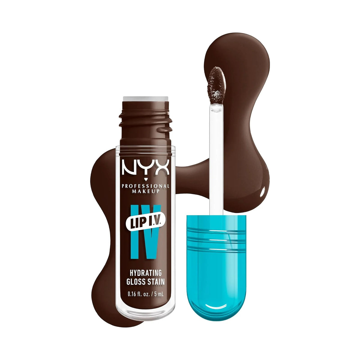 Gloss teinté NYX Lip IV Hydrating Gloss Stain, teinte Espresso Soak, sur fond blanc