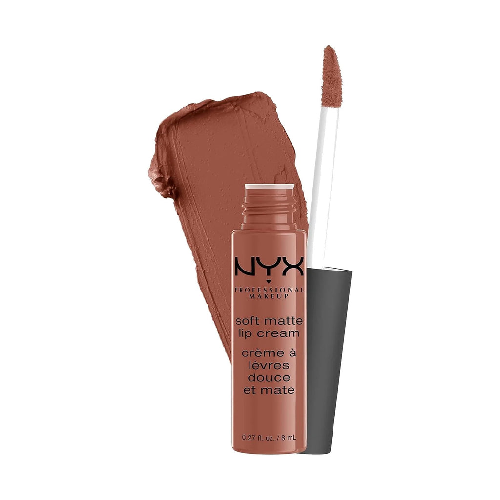Rouge à lèvres liquide NYX Soft Matte Lip Cream, teinte 60 Leon, sur fond blanc