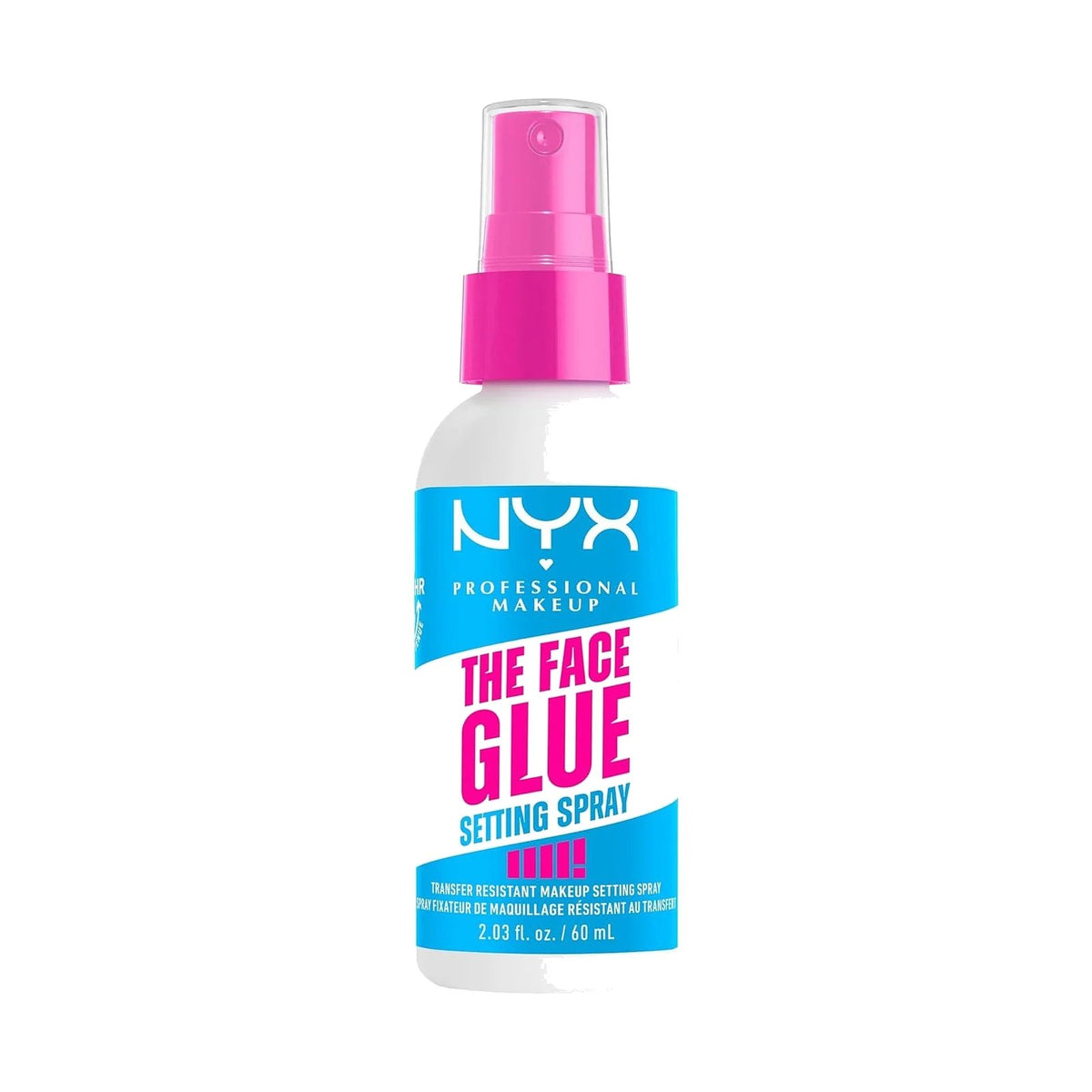 Spray fixateur NYX The Face Glue Setting Spray 60 ml, sur fond blanc
