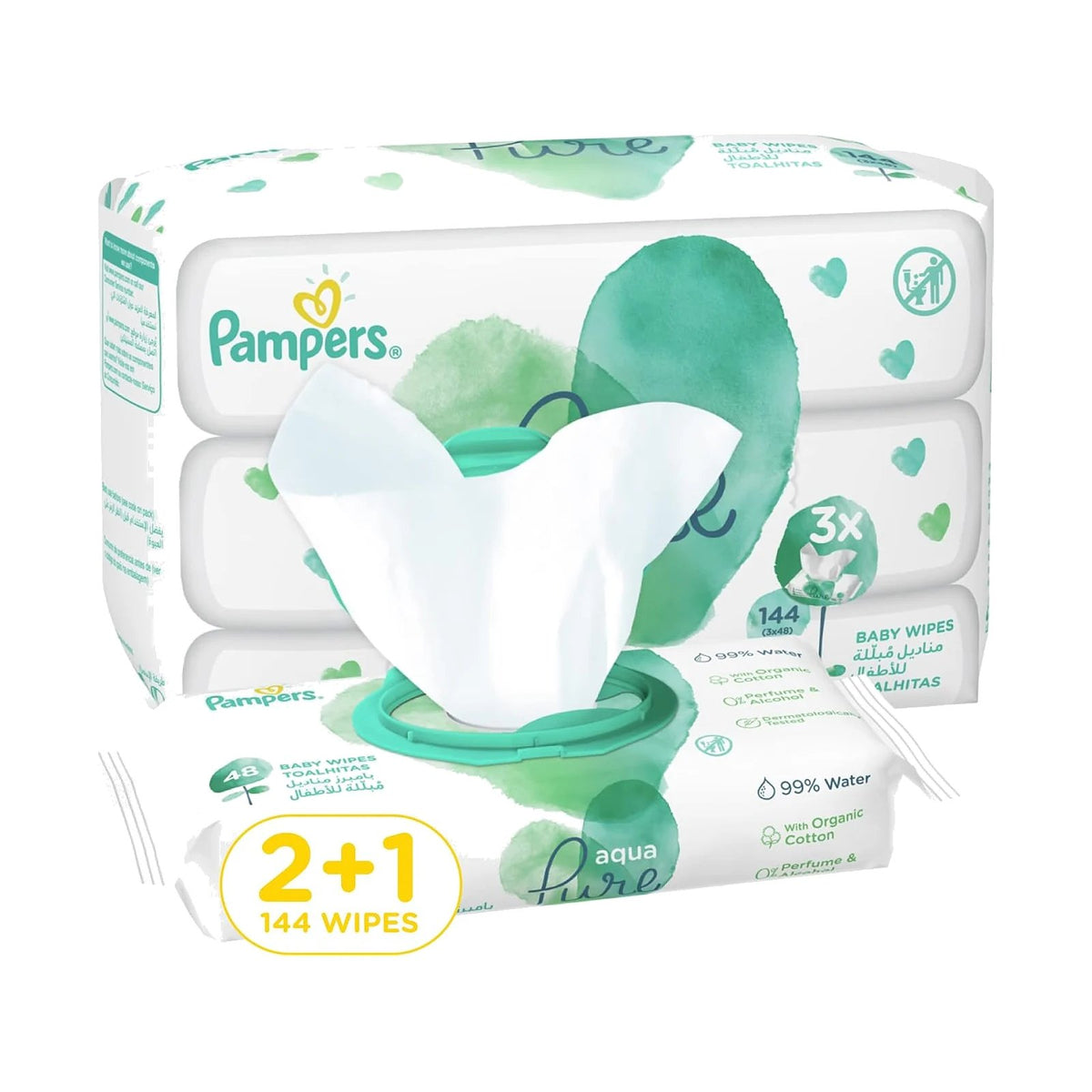 Pampers Aqua Pure, lot de 3 paquets (144 lingettes)