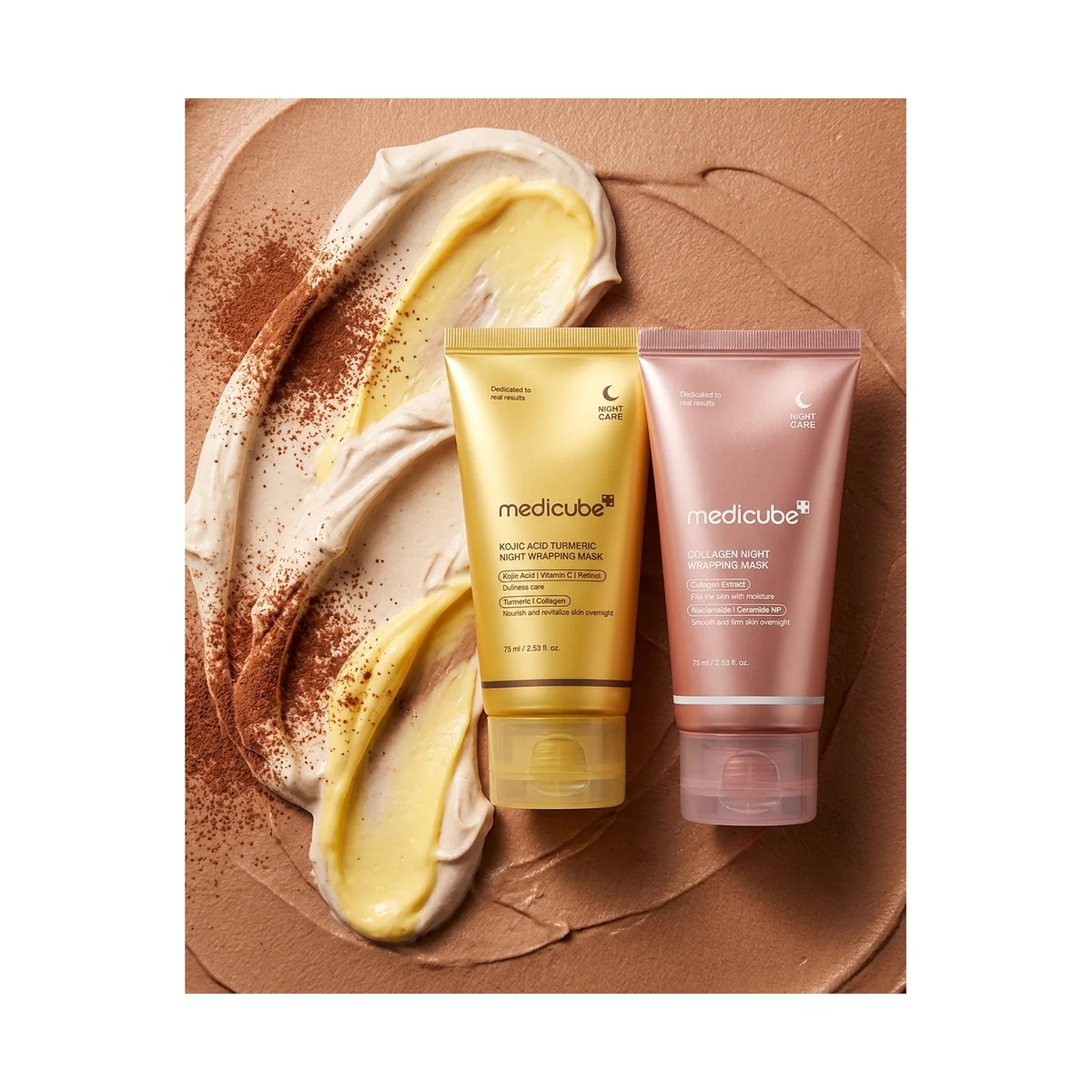 Medicube Collagen Night Wrapping Mask 75 ml, pot de masque de nuit peel-off mis en scène en situation