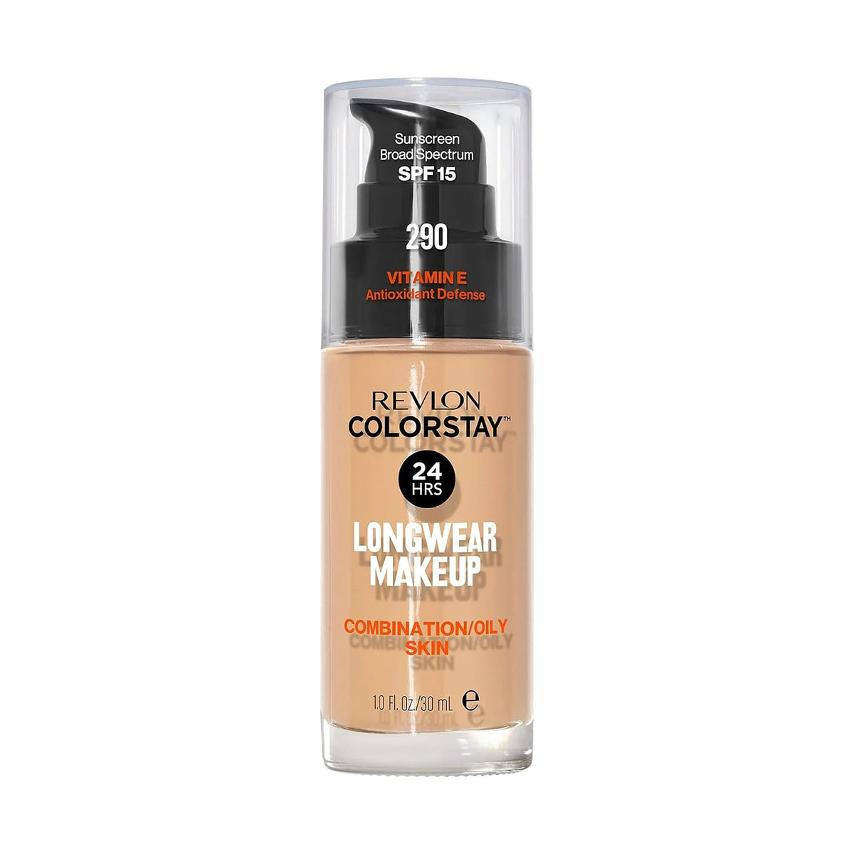 Fond de teint Revlon ColorStay peau mixte à grasse 30 ml, teinte 290 Natural Ochre, sur fond blanc
