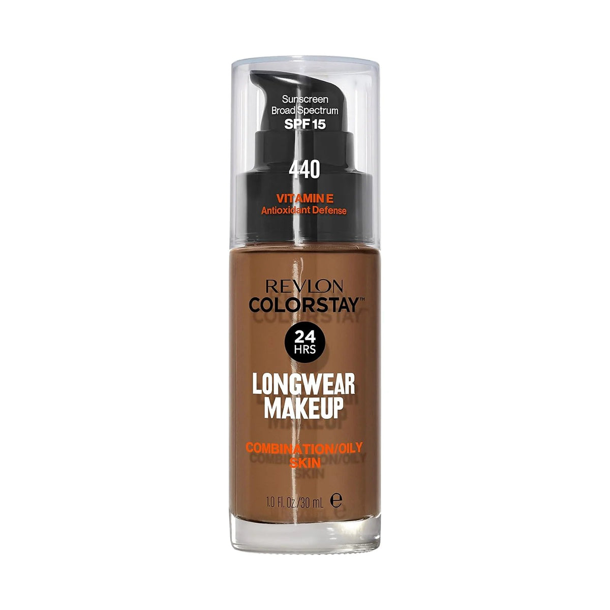 Fond de teint Revlon ColorStay peau mixte à grasse 30 ml, teinte 440 Mahogany, sur fond blanc