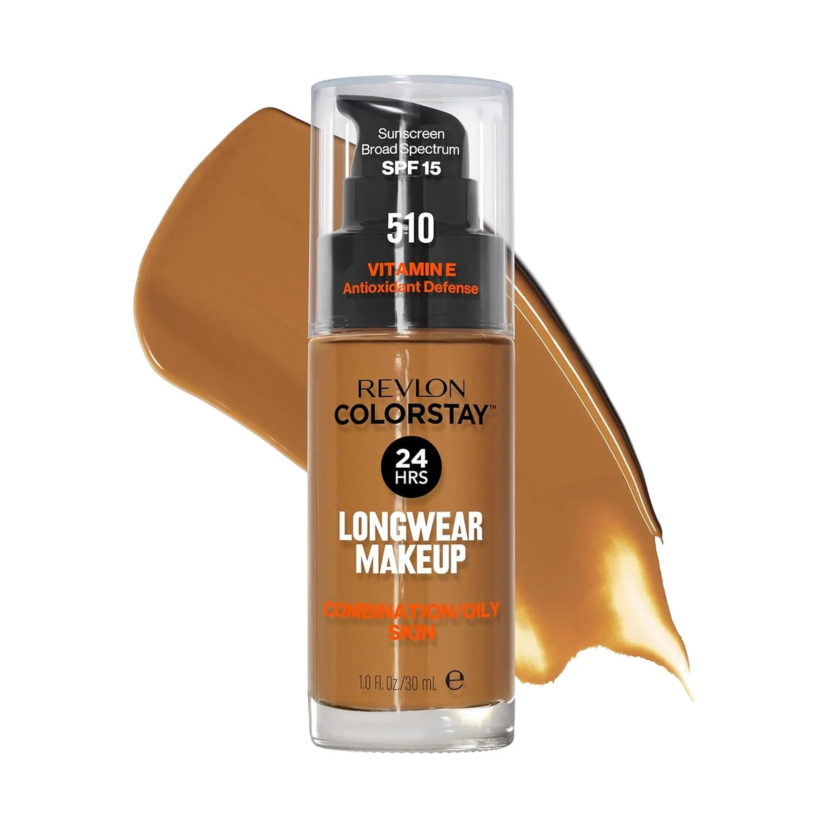 Fond de teint Revlon ColorStay peau mixte à grasse 30 ml, teinte Pecan, sur fond blanc