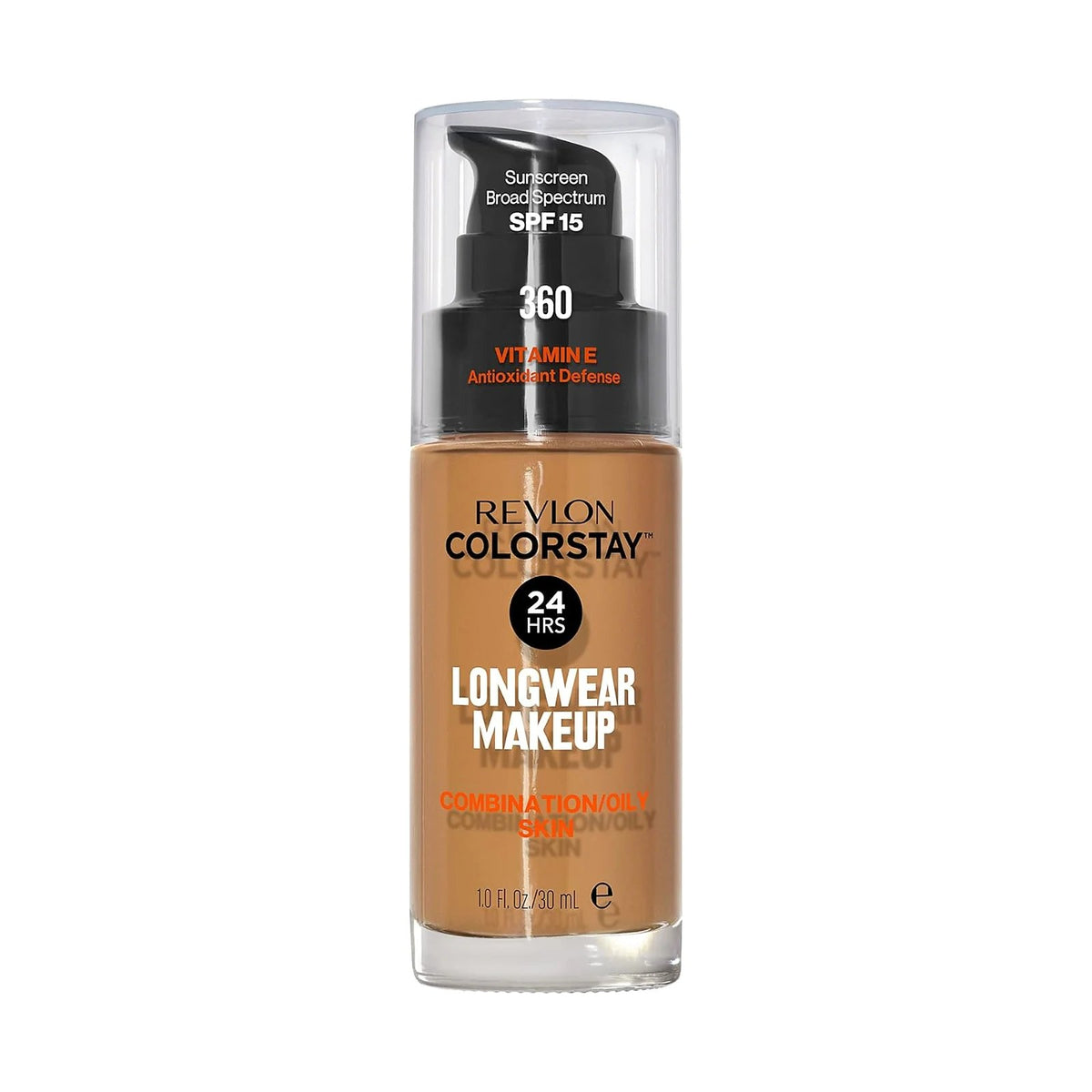 Fond de teint Revlon ColorStay peau mixte à grasse 30 ml, teinte Warm Brown, sur fond blanc