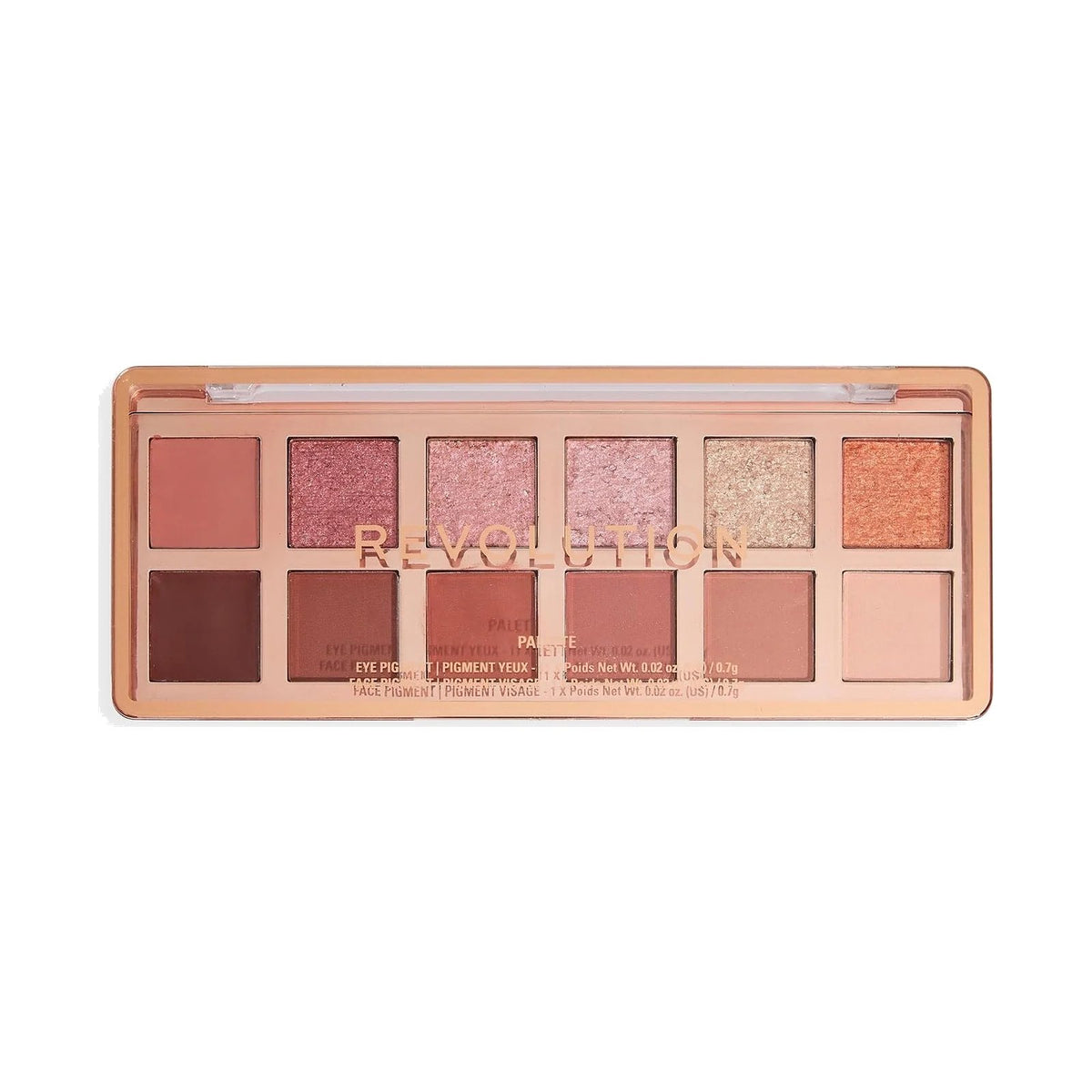 Palette de fards Revolution Icon 12 fards, teinte True Icon Bronze, sur fond blanc