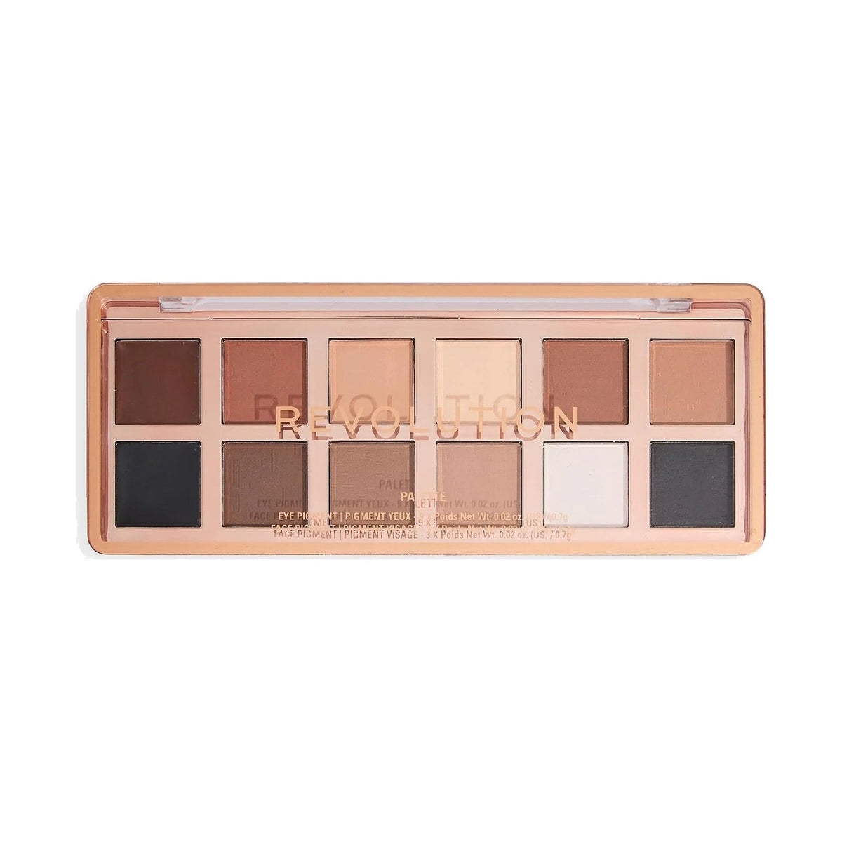 Palette de fards Revolution Icon 12 fards, teinte Master Icon Matte Nudes, sur fond blanc