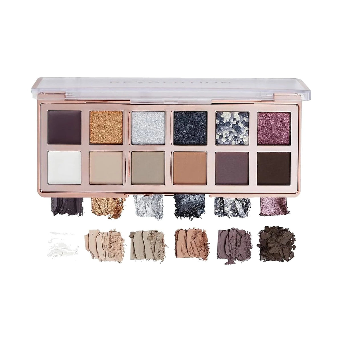 Palette de fards Revolution Icon 12 fards, teinte Smokey Icon Grunge, sur fond blanc