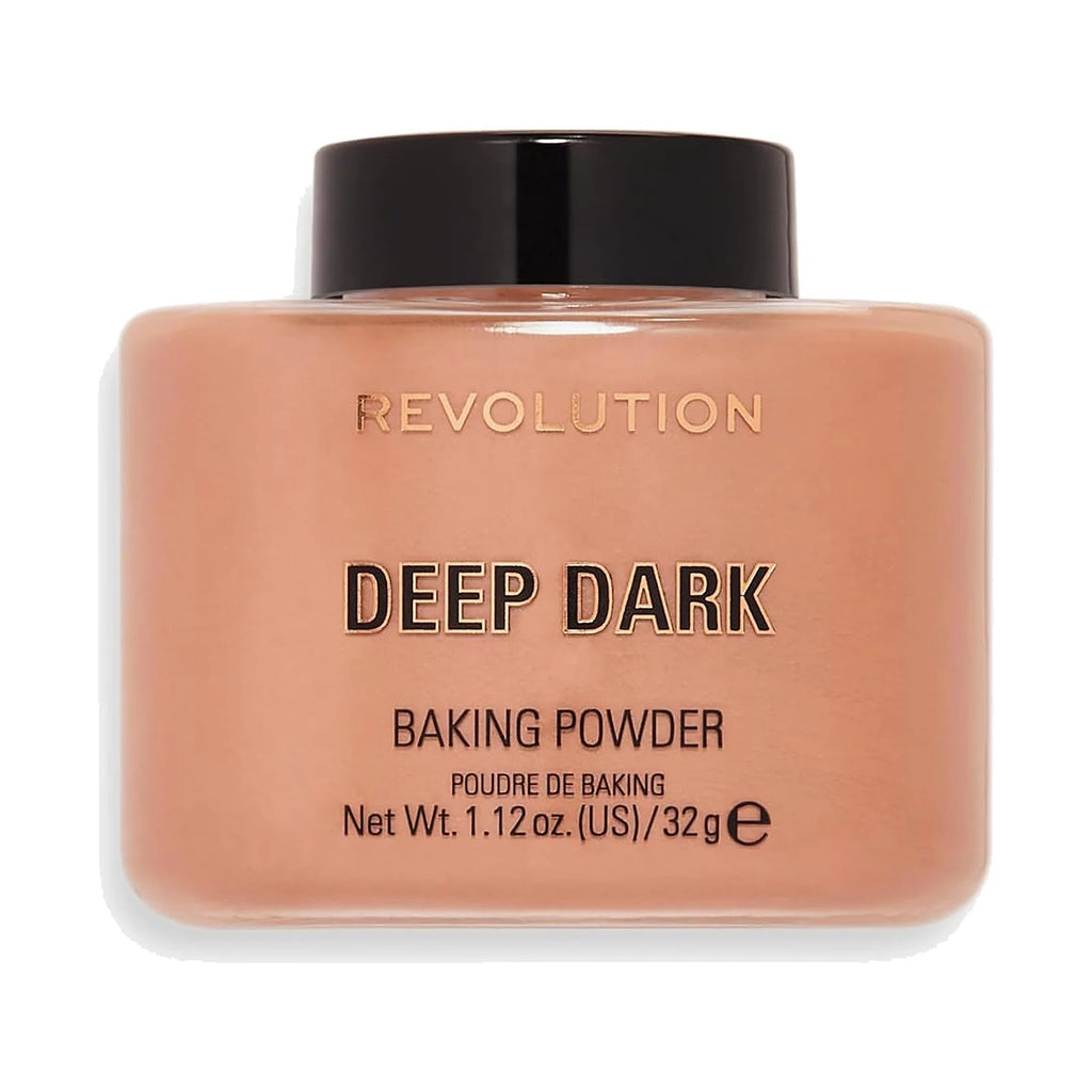 Poudre libre Revolution Loose Baking Powder 32 g, teinte Deep Dark Brown, sur fond blanc