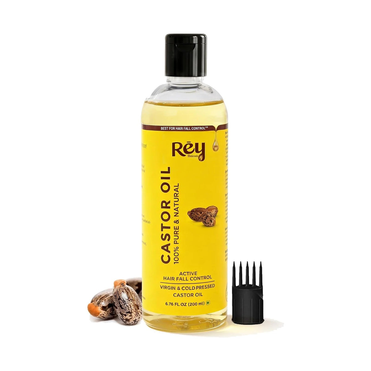 Rey Naturals Huile de ricin pure pressée à froid 200 ml