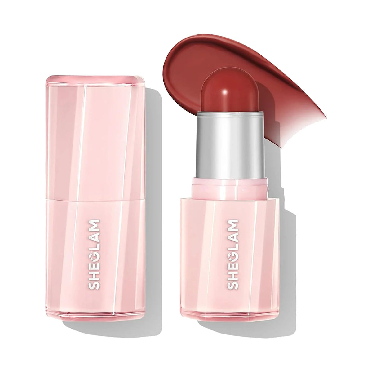 Blush stick SHEGLAM Buttery Bliss, teinte Chestnut Flush, sur fond blanc