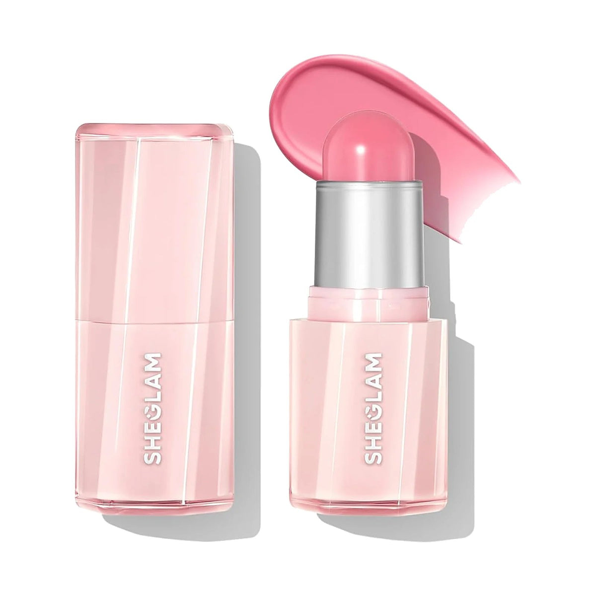 Blush stick SHEGLAM Buttery Bliss, teinte Guava Juice, sur fond blanc