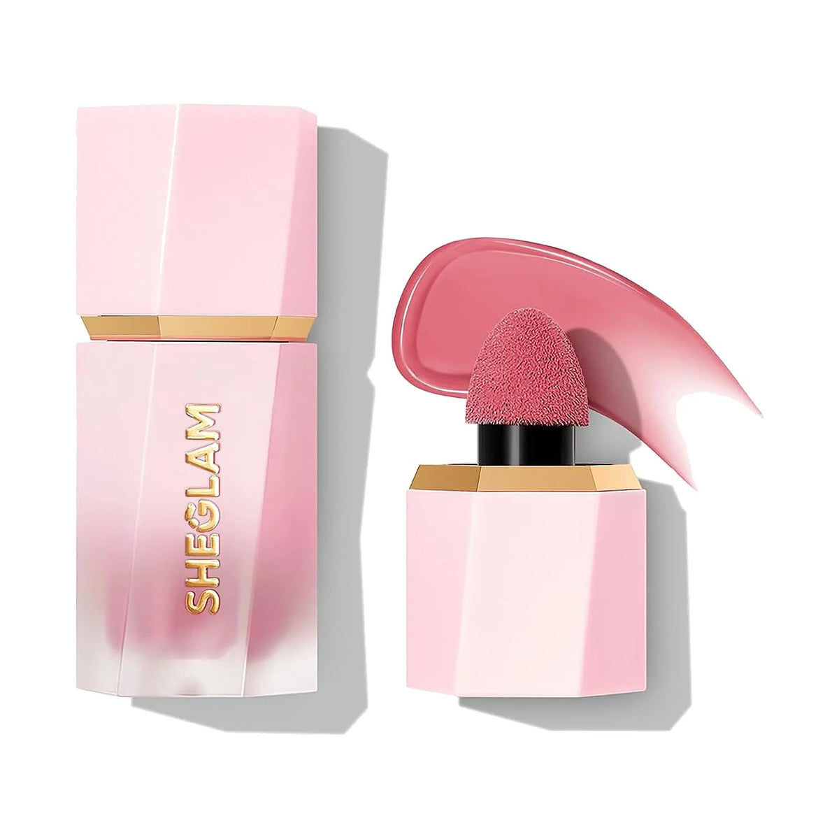 Blush liquide SHEGLAM Color Bloom, teinte Love Cake, sur fond blanc