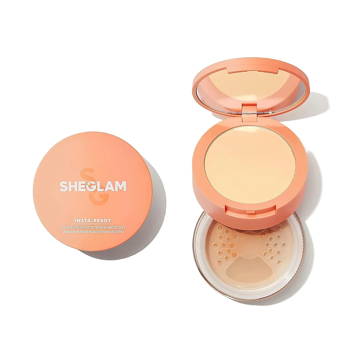 Poudre libre SHEGLAM Insta-Ready, teinte Soft Sand, sur fond blanc