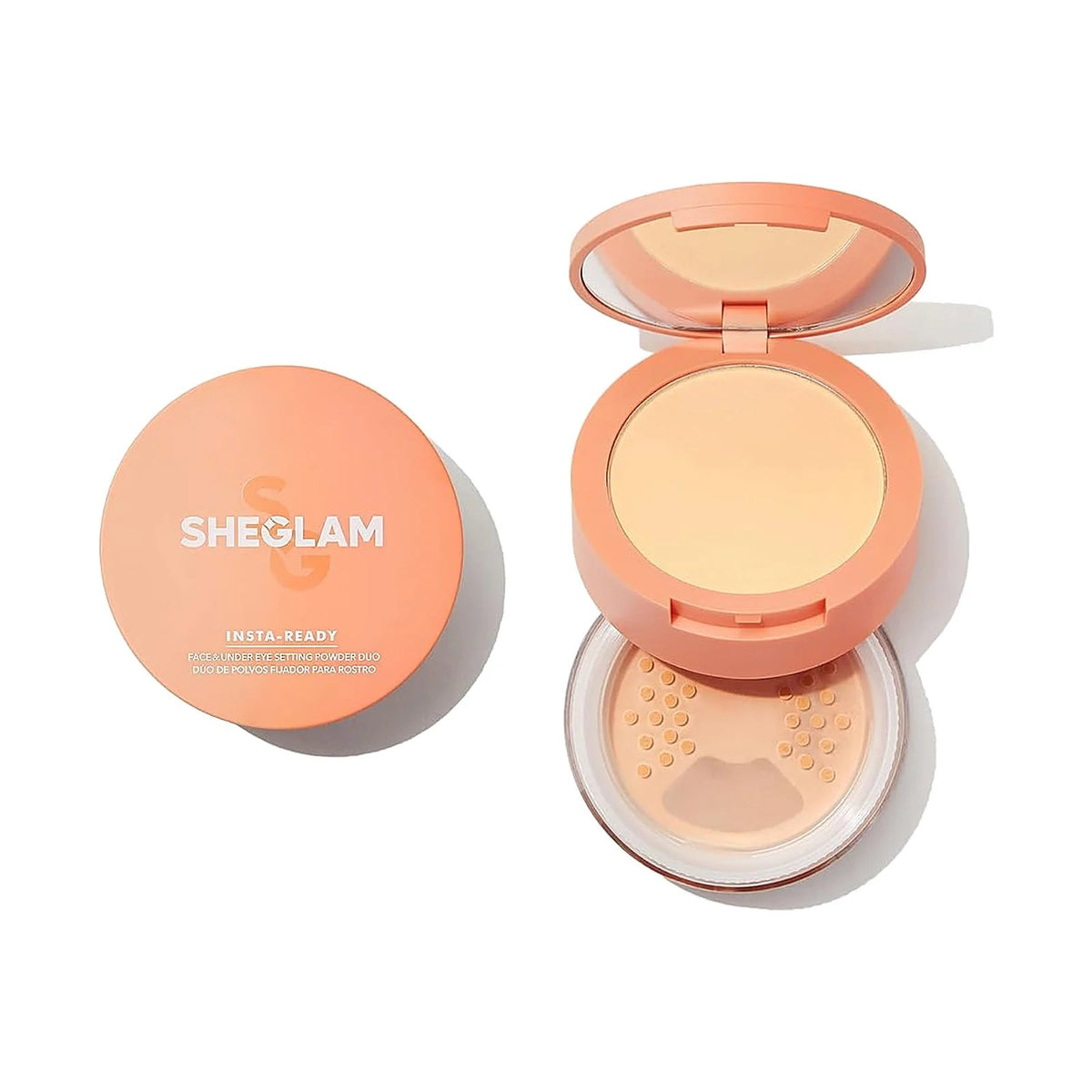 Poudre libre SHEGLAM Insta-Ready, teinte Toasted Almond, sur fond blanc