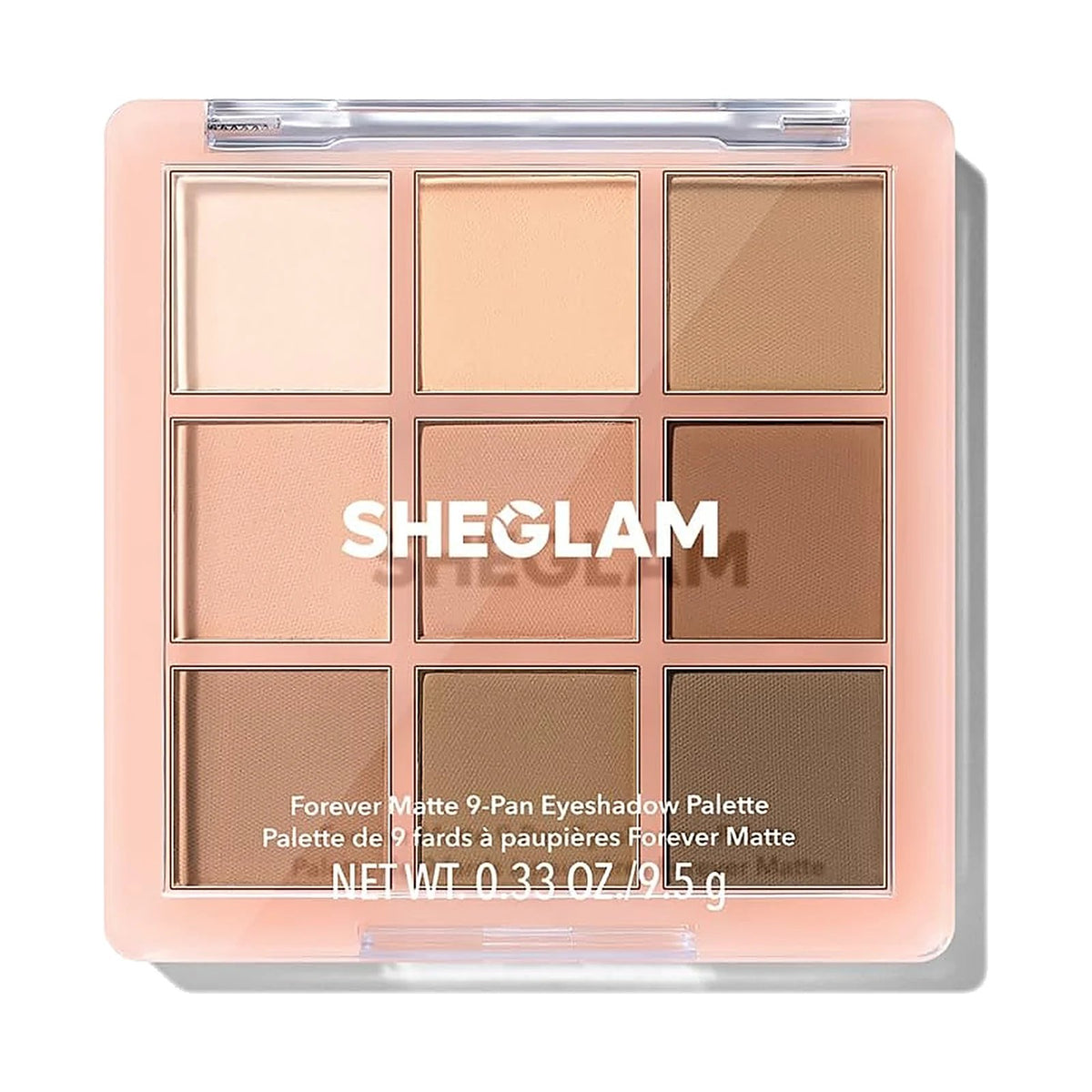 Palette de 9 fards SHEGLAM ouverte, teinte Forever Matte, sur fond blanc