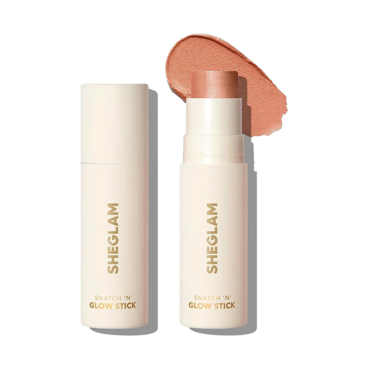Highlighter stick SHEGLAM Snatch 'n' Glow, teinte Bellini Brunch, sur fond blanc