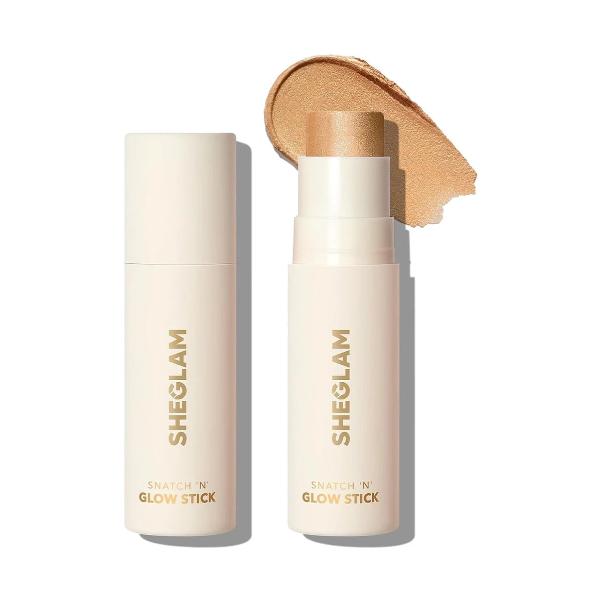 Highlighter stick SHEGLAM Snatch 'n' Glow, teinte Tea Cake, sur fond blanc