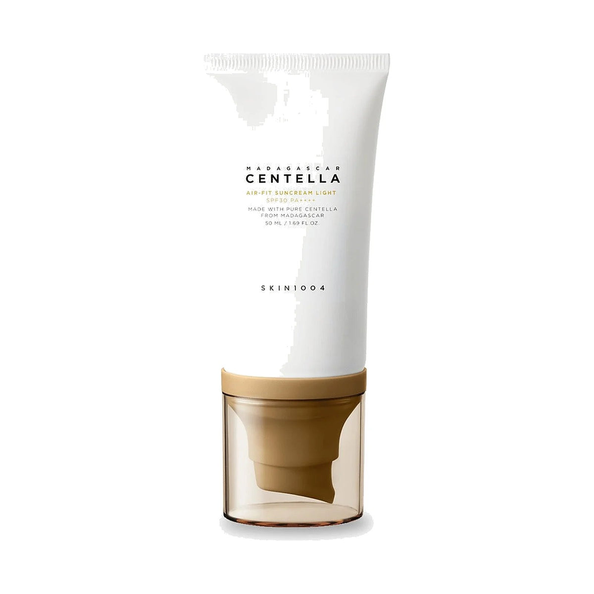 Crème solaire SKIN1004 Madagascar Centella Air-Fit Suncream Light 50 ml, tube seul sur fond blanc