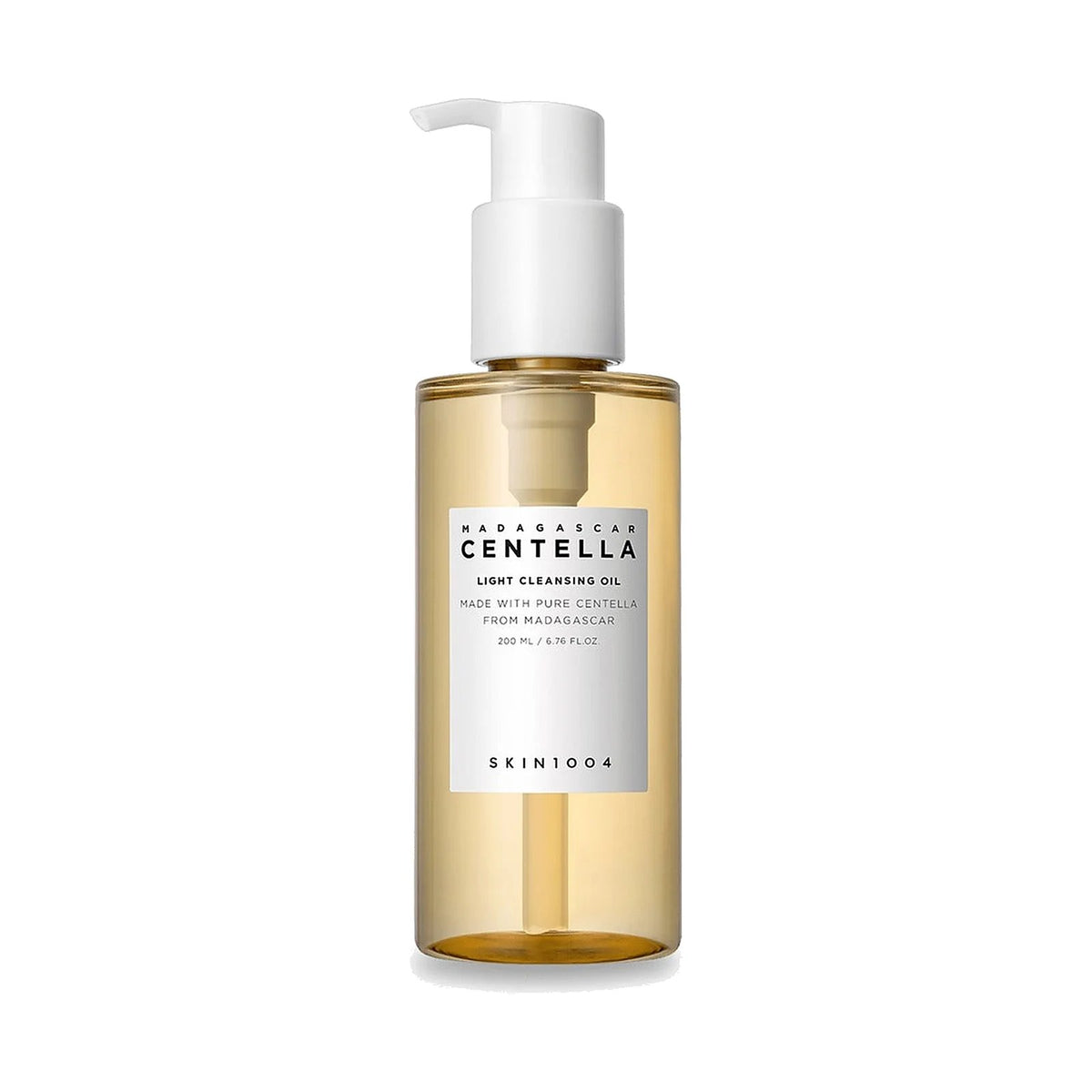 Huile démaquillante SKIN1004 Madagascar Centella Light Cleansing Oil 200 ml, flacon pompe seul sur fond blanc