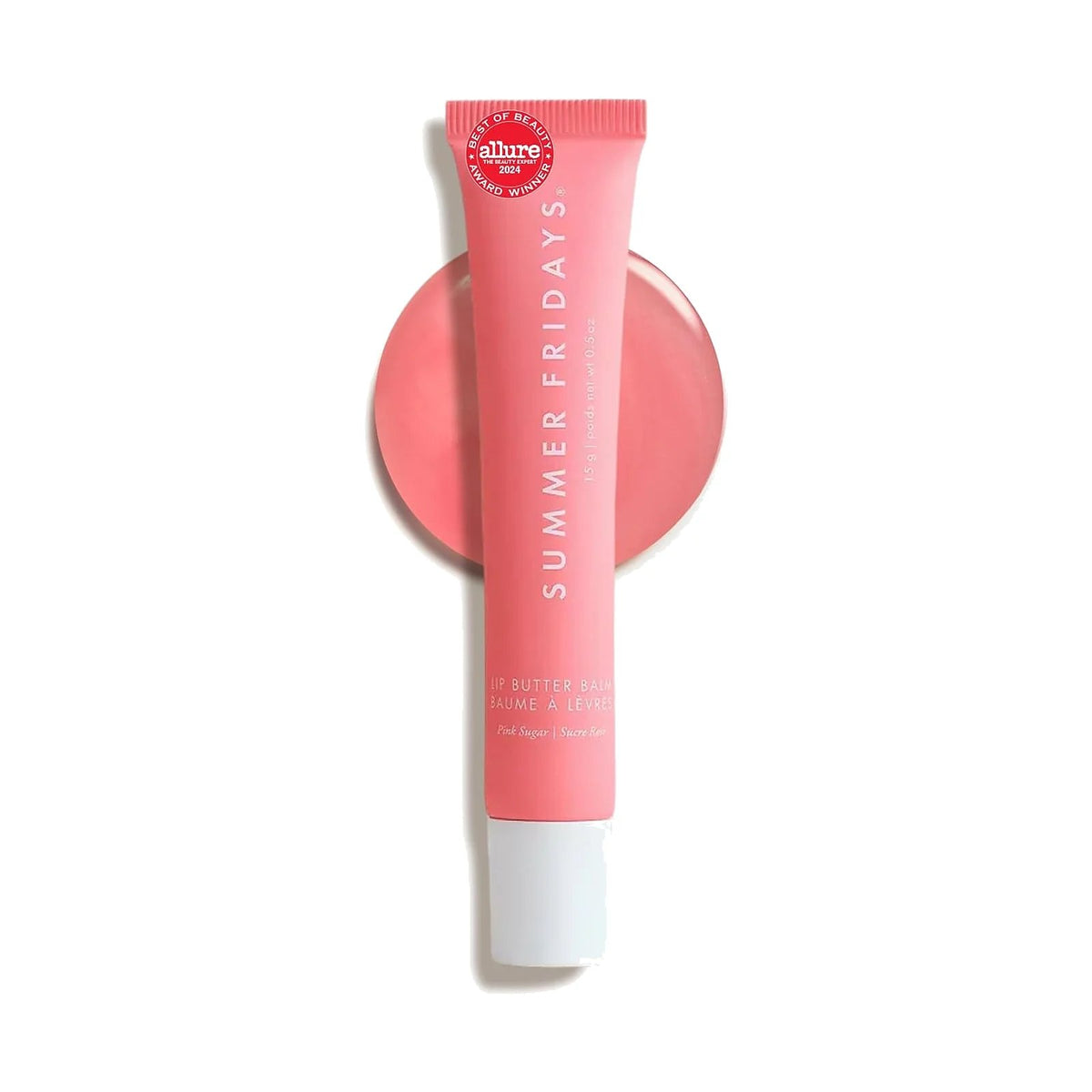 Baume à lèvres Summer Fridays Lip Butter Balm 15 g, teinte Pink Sugar, sur fond blanc