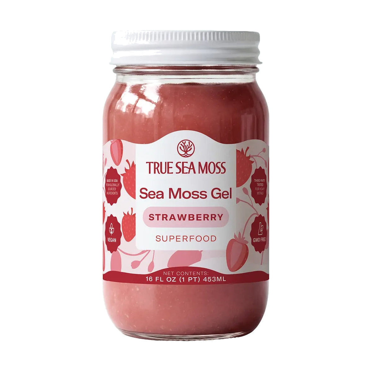 True Sea Moss gel de sea moss, bocal de 453 ml · Fraise